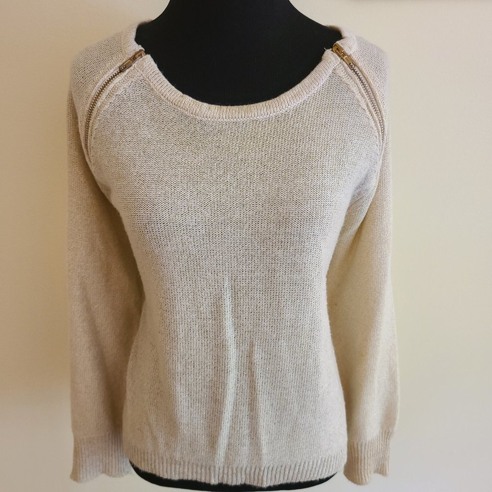 Tan & Gold Bisou Bisou Sweater w/ Zip Accents - Sz